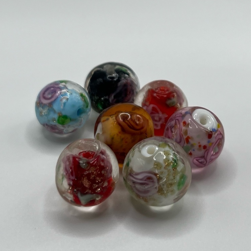 Gold Sparkle Venetian Murano Glass Beads - 12mm - 6 pcs - multiple colors